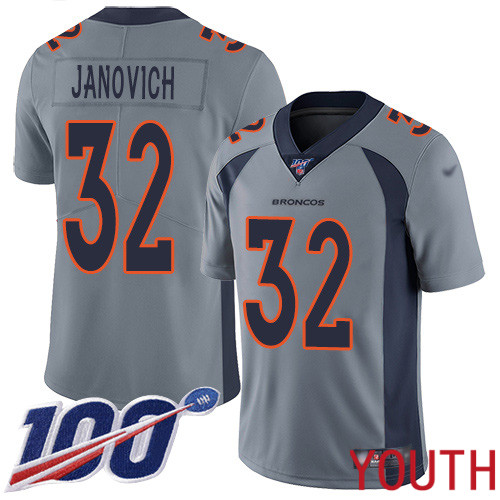 Youth Denver Broncos #32 Andy Janovich Limited Silver Inverted Legend 100th Season Football NFL Jersey->women nfl jersey->Women Jersey